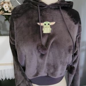 Baby Yoda Gray Cropped Hoodie Minky Fabric size xs